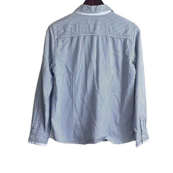 Orvis Women Top 6 Blue‎ White Stripe Cotton Long Sleeve Button Up Preppy Coastal - Picture 3 of 10